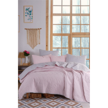 Eponj Kapitone Solid Pudra-Gri Çift Kişilik Yatak Örtüsü Seti