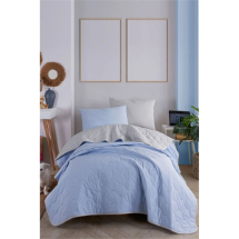 Eponj Kapitone Solid Açık Gri-Mavi Tek Kişilik Yatak Örtüsü Seti