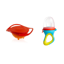 Babyjem   Dökülmeyen Tabak Turuncu + Meyve Sebze Emziği Silikon Uçlu Renkli