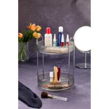 Cosiness Şeffaf-Antrasit İki Katlı Döner Makyaj Takı Organizeri