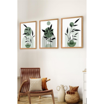 Muyika MYK3005 Premium Ahşap Çerçeveli 3lü Modern İskandinav Set5  Tablo Seti