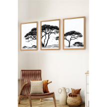 Muyika MYK3011 Premium Ahşap Çerçeveli 3lü Modern İskandinav Set11  Tablo Seti