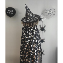 Halloween Gümüş Desenli Şapka ve Pelerin Seti