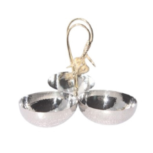 Lotus Çelik Pirinç Aksesuarlı 20X20X15 Cm Üçlü Çerezlik Kulplu