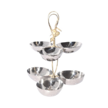 Lotus Çelik Pirinç Aksesuarlı 24X24X27 Cm Altılı Katlı Çerezlik Kulplu