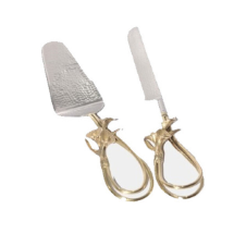 Lotus Çelik Pirinç Aksesuarlı Turta Bıçağı 33X4X1 Cm Turta Spatulası 29X6X3 Cm Seti