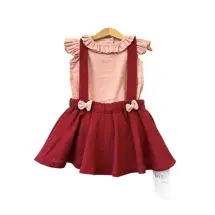 BEE by sisters Pembe  Ruffle Keten Gömlek Etek 2'li Set