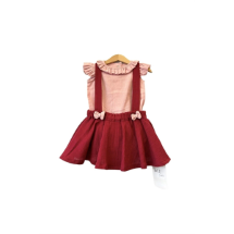 BEE by sisters Pembe  Ruffle Keten Gömlek Etek 2'li Set