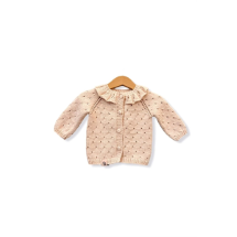 BEE by sisters Fırfırlı Pudra  El Örgüsü Triko Ajurlu Hırka Şampanya