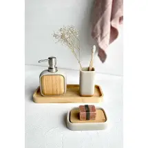 Primanova D-S21070 Sau 4'lü Ahşap - Bej Banyo Seti