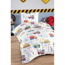 Eponj Junior Şantiye Parkı Beyaz Nevresim Seti Tek Kişilik