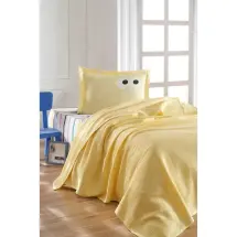 Eponj Funny Desenli Lastikli Sarı Tek Kişilik Pike Takımı