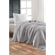 Eponj Weave Lastikli Artus Gri Tek Kişilik Pike Takımı