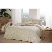 Taç Ranforce Lily Bej Çift Kişilik Nevresim Takımı