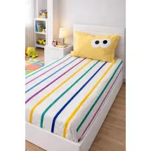 Eponj Pes Lastikli Orta Boy 120x200cm Funny Çizgili Sarı Çarşaf Seti