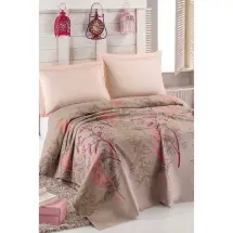 Eponj Baskılı Mega King 260x230cm Urla Bej Tek Kişilik Pike