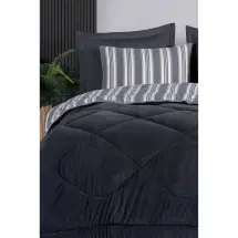 Eponj 2 Parça Soft Line Antrasit Tek Kişilik Yorgan ve Yastık Kılıfı Seti