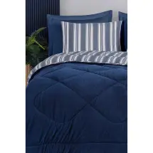Eponj 2 Parça Soft Line Lacivert Tek Kişilik Yorgan ve Yastık Kılıfı Seti